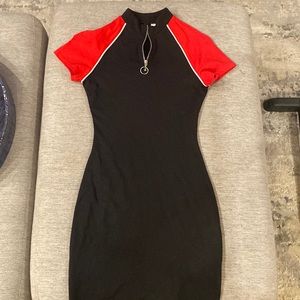 High zipper neck skin tight dress